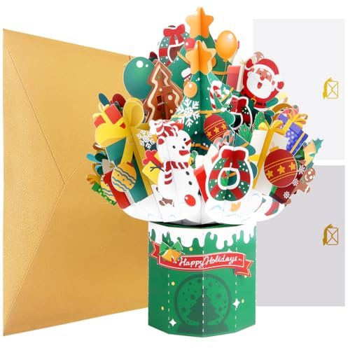 CNLITIHEKA Christmas Pop Up Bouquet Cards, Gingerbread Man Bouquet Cards, 3D Christmas Themed Greeting Cards, for Xmas Thanksgiving or Holidays.