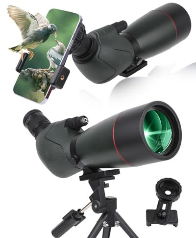 25-75x70 HD Spektiv Sportschützen mit Stativ- und Smartphone-Adapter, Zoom Bak4 Prism FMC Lens 45-Grad-abgewinkelte Teleskop für Vogelbeobachtung Wildlife Scenery Jagd Wildtiere Stargazing (Green)