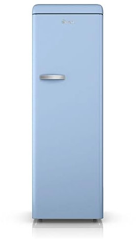 SWAN SR11050BLNE Retro Tall Larder Fridge with 337L Capacity, 5 Glass Fridge Shelves, 1 Chrome Wine Rack, 6 Door Shelves, 1 Salad Crisper, Energy Class E, Blue