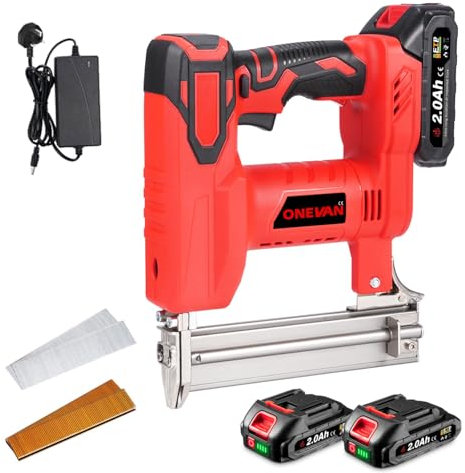 Electric Nail Gun Cordless Staple Gun - for DIY Projects of Upholstery, Home Improvement and Woodworking, Available in Straight Nails and U Nails (Incl. 2 Batteries