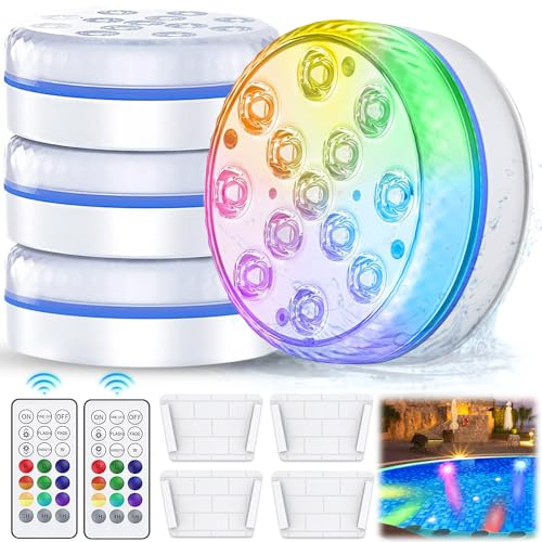 BARAKYEG 4PCS Luces piscina Sumergibles LED,focos piscinas led Luces led piscina IP68 Impermeables,Control Remoto,Luz Piscina Luz de Iluminación de Piscina Color RGB16,acuario,FiestaJardín,Estanque