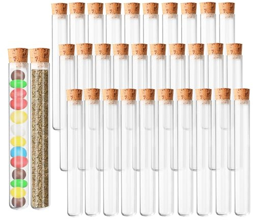 YFLeomry 30 tubos de ensayo con corcho, 20 x 150 mm, jarrón de plástico para tubos de ensayo para flores, decoración, bricolaje, dulces, especias, líquidos