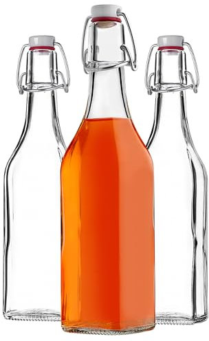KADAX Lot de 3 bouteilles en verre avec bouchon à étrier, 500 ml, étanches et réutilisables, parfaites pour liqueur, sirop et huile