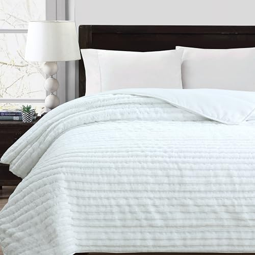 Colcha Boutí Cama 90 (180x270) Blanca Estampada - Moderna y Ligera con Diseño Artesanal 100% Microfibra Extrasuave - Cubrecama para Verano y Entretiempo con 1 Funda de Almohada (50x70) (Bangkok)