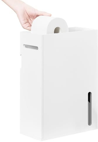 SoBuy Distributeur de Papier Toilette Support à Papier Meuble de Rangement Salle de Bain Armoire Porte-Papier Toilette, Fixé au Mur, Blanc, 14x30x42cm, BZR199-W