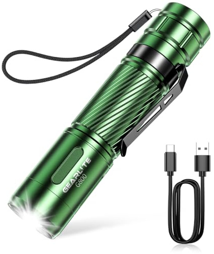 GEARLITE ficklampa LED uppladdningsbar, superljus zoombar 2000 lumen mini ficklampor, 3 lägen, lång livslängd, IP65 vattentät taktisk handlampa för barn camping, fiske, nödsituation, utomhus – grön