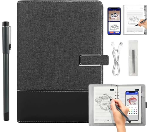 Ai-Powered Smart Writing Set, Ai Smart Digital Notebook with Pen, Smart Electronic Notebook, Digital Pen Real-Time Synchronization Digitization for iOS and Android for Office Note Drawing (Black-D)