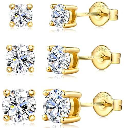 Dochais Moissanite 925 Sterlingsilber Ohrringe Ohrenstecker 3-Paar-Set (3/4/5mm oder 4/5/6mm) Hypoallergen Schimmernd für Frauen Männer Schmuck Geschenk
