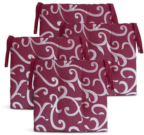 MANEMI Cojín de Silla 40x40x4 cm con Lazos, Mezcla de algodón y poliéster, Relleno de Espuma Suave, diseño con 4 Puntos de Costura, Lavable a máquina, Ideal para Cocina, Comedor o jardín