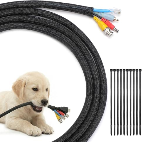 Yecaye 10ft - 1/2 inch Cord Protectors from Pets no Chew, Black