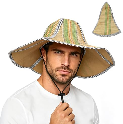 LCKEBT Sombrero de Sol UPF50+ para Hombre Mujer Tallas Extra L/XL, Sombrero de Pescador Plegable de Paja Trenzado Clásico, Gorras de Senderismo de Safari Transpirable Impermeable Protección UV