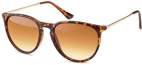 styleBREAKER Lunettes de soleil pour femmes avec grandes lentilles ovales en polycarbonate, monture en plastique et branches en métal 09020085, Monture marron demi/verre dégradé marron