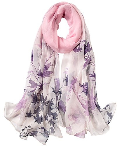 STORY OF SHANGHAI Women's Mulberry Flower Print Large Silk Shawl Scarf Wraps 68 * 43 Inches (qhyc-3), One Size