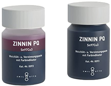Weichlöt- u. Verzinnungspaste mit Farbindikator, EO-Lotpaste ZINNIN „PQ“ / Sn97Cu3, für Stahl, Messing- und Kupferlegierungen, Metallanteil: > 70%, Flussmitteltyp: 3.1.2.A, 300 g Inhalt