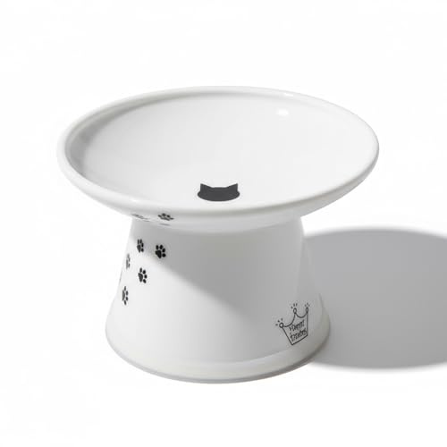 Necoichi Extra Wide Raised Cat Food Bowl, Cat, White, XL, 0.6 kg