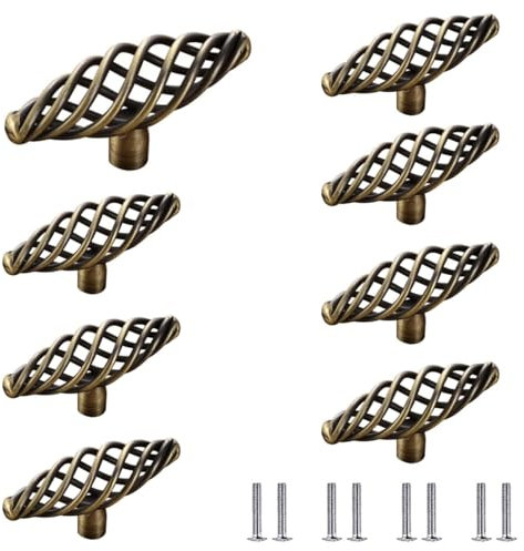 POFET 8 Stück Antiker Vogelkäfig Schrankknopf Vintage Metall Schwarz Möbelknauf mit Schrauben Runde Oval Möbelknöpfe Griffe für Büro Möbel, Küchenschrank, Schubladen Knöpfe