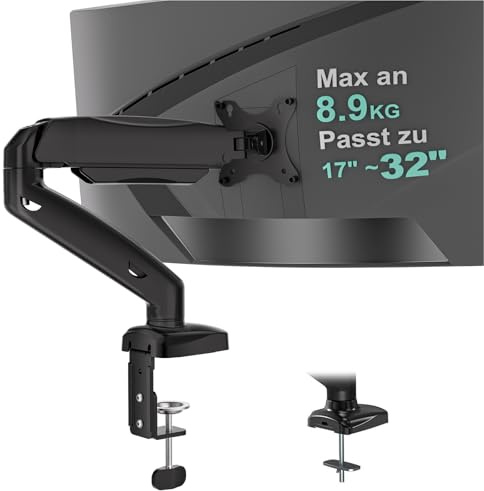 WALI Monitor Halterung für 17-32 Zoll Bildschirme – Gasfederarmständer mit Schreibtischklemme, Höhenverstellbar,Neigbar,Schwenkbar,Drehbar,VESA 75/100 mm (GSMP001),Schwarz