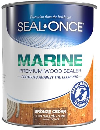 Seal-Once Marine Premium Wood Sealer - Waterproof Sealant - Wood Stain and Sealer in One - 1 Gallon & Bronze Cedar