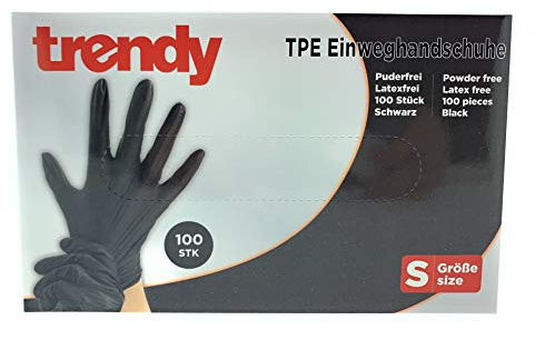 MC-Trend 100 Stück TPE Einweg Handschuhe Schwarz Einmalhandschuhe puderfrei Latexfrei in Spenderbox (Small)