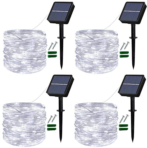 Lezonic Solar String Lights Outdoor, 4Pack Each 12M 120LED Garden Solar Lights Waterproof Fairy Lights with 8 Modes Decorative Lighting for Garden, Patio, Party, Wedding, Christmas (Cold White)
