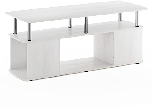 Furinno JAYA TV Stand, Entertainment Center, TV Console for TV up to 50 Inch with Open Storage Compartment, for Living Room, Bedroom, White Oak/Stainless Steel Tubes