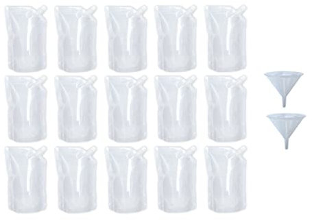 Yukiyi 20pcs 500ml Refillable Clear Drink Pouches for Festivals Essentials Festival Accessories Travel Plastic Drinks Juice Bags Drink Container Party Halloween Cold Beverage