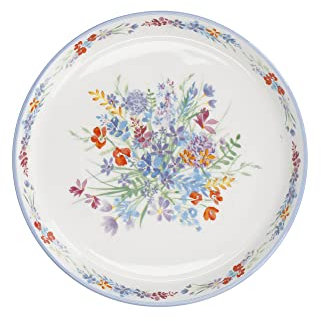 London Pottery Viscri Meadow Cake Plate, Ceramic, Almond Ivory / Cornflower Blue, 20 cm