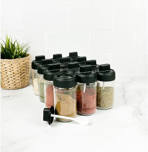 Botes Especias Conjunto De 12 Piezas 300ml Con Cuchara Frascos Especiarias Bloqueable Botes Especias Frascos Especiarias Tarros Cristal Cocina Para Cocinar Especieros Bote Vidrio Tarros Especias