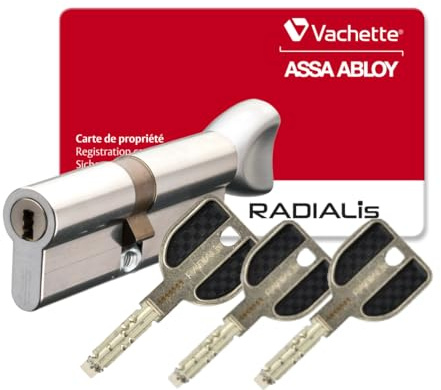 Vachette RADIALis - Cylindre de Serrure à Bouton 32,5x32,5mm, Sécurité Maximale - Anti perçage, bumping, crochetage, casse - Porte extérieure, porte d'entrée - 3 Clés Incopiables, Carte de Propriété