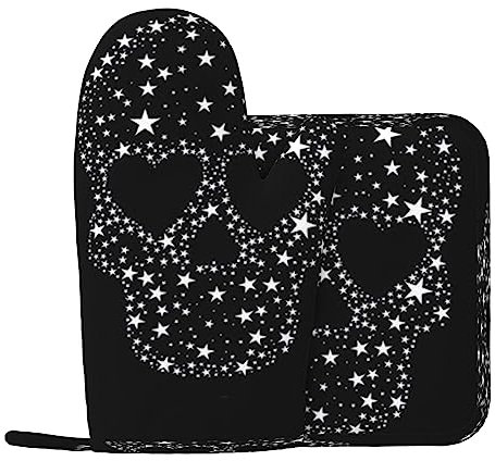 Freddo Cranio Guanti Da Forno E Pentola Supporti Resistente Al Calore 2pcs Set BBQ Guanti E Pastiglie Per Cottura Cottura Cottura