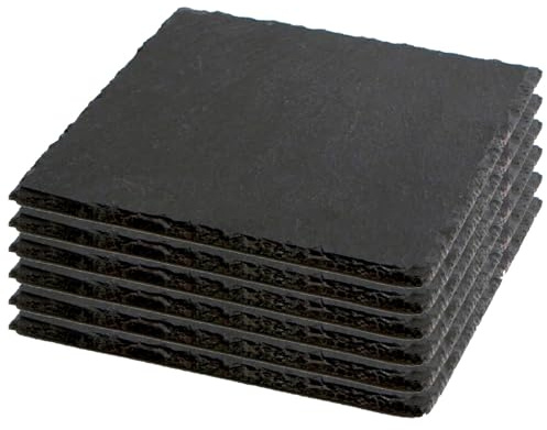 Acan Tradineur - Pack de 6 Platos de Pizarra Cuadrado, Bandeja para hosteleria, Servicio y degustación, Canto rústico, Tabla de Piedra Natural para Servir Aperitivos - 20 x 20 cm