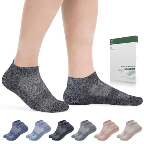 Bulinlulu Diabetic Socks for Men Women,6 Pairs Low Cut Non Binding Diabetic Socks,Ankle Seamless Socks for Men 6-9 9-12(Dark-Medium)