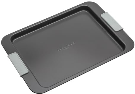 Laura Ashley Non-Stick Baking Tray 33cm, Dishwasher Safe, Oven Safe Baking Tray, Freezer Safe, Bakeware, Sage Green Silicone Handles, Pale Charcoal Tray for Cooking and Baking (PFAO/PFAS Free)