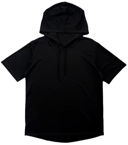 Gefomuofe Sweat à capuche pour homme - Couleur unie - Manches courtes - En coton - Avec capuche - Décontracté - Décontracté - Grande taille - Confortable - T-shirt de sport streetwear, Noir , L