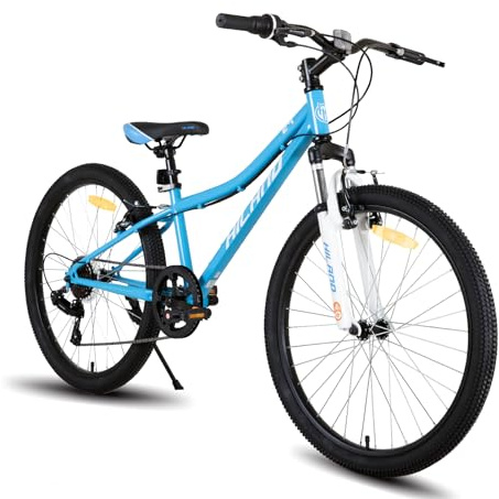 HILAND Climber 24 Zoll Mountainbike, 7 Gang Kinderfahrrad MTB mit Federgabel V-Bremse Jugend Mädchen Jugendliche Fahrrad blau