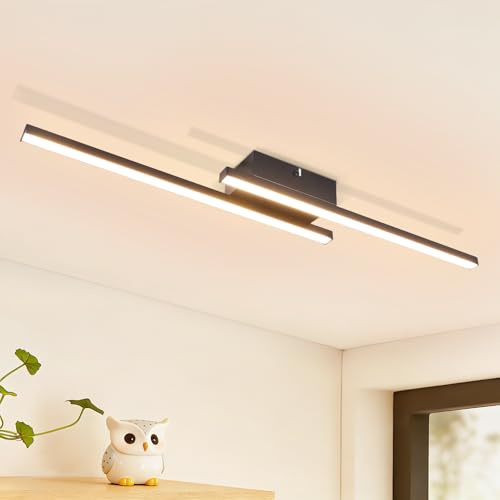 Glitzerlife LED Deckenlampe Wohnzimmer Deckenleuchte Lang - 60cm Küchenlampe Schwarz 12W 3000K Warmweiß Schlafzimmerlampe Modern Decke Lampe für Flur Küche Schlafzimmer Büro
