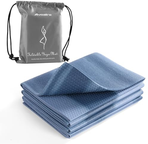 Avoalre Tapis Yoga Antidérapant et Pliable Tapis de Sport INDECHIRABLE Epais Tapis Yoga de Voyage pour Pilâtes, Gym, Aérobic, Stretching, Entraînement, Enfant et Femme avec Sac