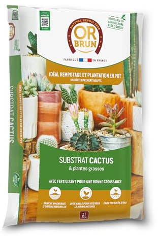 Or Brun Substrat Cactus & Plantes Grasses - 6L - Favorise La Croissance - Utilisable en Agriculture Biologique OBRTCAC6U