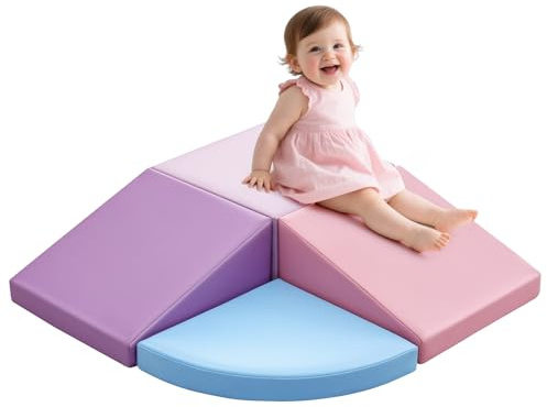 Schaumstoff Bausteine Kinder Klettern Indoor: 4 Softbausteine Riesenbausteine Spielbausteine - Weiche Bausteine Baby Montessori Großbausteine Kletterspielzeug Outdoor Doppelrampen Rampe-Set