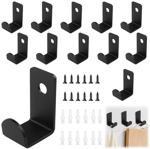 12 Pezzi Ganci da Parete Nero con Viti, Appendino da Muro Singolo Acciaio Inox, Robusto Ganci Attaccapanni per Soggiorno, Bagno, Guardaroba, Porte per Giacche, Vestiti, Accappatoio, Chiavi, Borse
