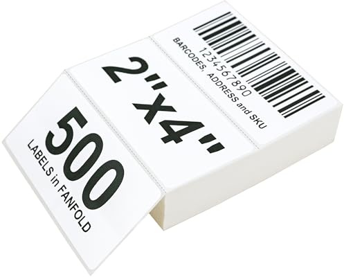 L LIKED 4X2 500 Pack Fanfold Direct Thermal Labels | UPC and Shipping Labels Compatible with Zebra, Munbyn, and Rollo Thermal Printers