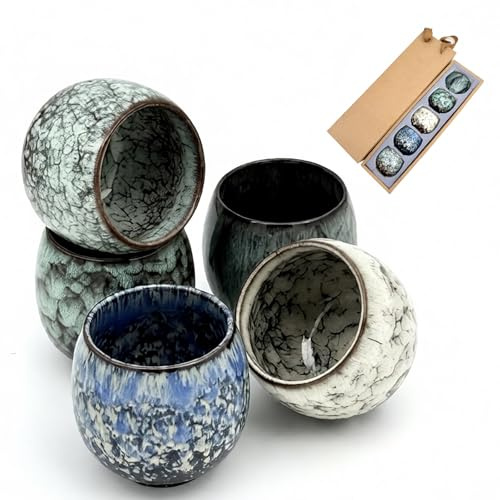 Set di Tazze da Espresso, 5 Tazze da Caffè da 100 ml, Set di Tazze da Espresso in Ceramica, Lavabile in Llavastoviglie, Senza Manico, a Parete Spessa, per Moka, Tè, Regalo per Amanti del Caffè