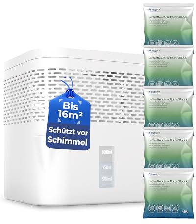 BonAura Avfuktare upp till 16 m² 360° ventilation pip 5 x 450 g granulat mögel- och luktskydd rum hem