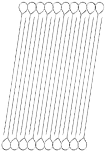 Fangxuee 20 Brochetas Metálicas de Acero Inoxidable para Barbacoa, Reutilizables, de 30 cm, para Freidora de Aire, Parrilla, Horno y Barbacoa.
