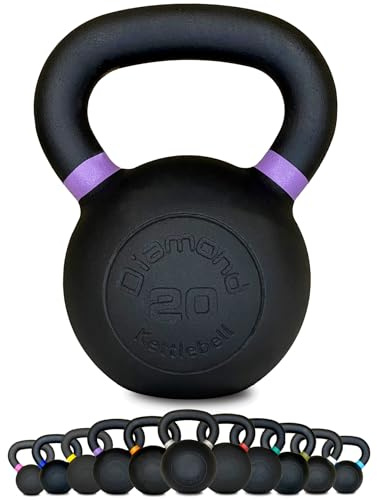 Diamond [Kettlebell Ghisa Pro 4–36 Kg] Peso In Ghisa Nera Opaca, Maniglia Grip 25–38 Mm, Pesi Per Cross Training, Allenamento Funzionale E Forza, Home Gym E Palestra (20 Kg)