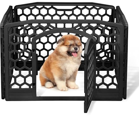 Iris Ohyama, Parc pour Chien Intérieur, Extérieur avec 4 Panneaux & Porte Verrouillable, H58cm, Noir, Cage, Enclos, Cloture pour Chiens, Chiot, Chat, Lapin, Animaux de Compagnie, Plastique, CI-584HC