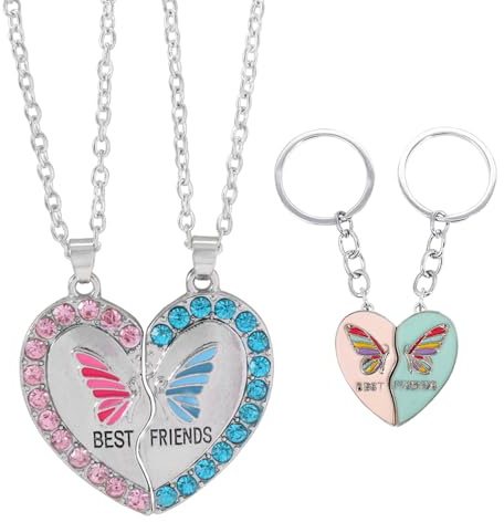 TIMJJG 2 Pares De Collares para Buenos Amigos, Coles De Mariposas En Forma De Corazón, Cadenas De Amistad para Novias, Regalos De Joyería para Niños, Regalos De Cumpleaños De Navidad.