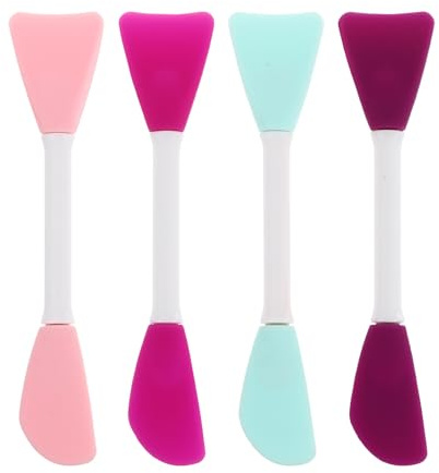 HOOTNEE Pinceles de Silicona Doble Cabeza para Mascarilla Facial, Set 4 Piezas para Cuidado Facial, Mezcla de Mascarillas de Barro, Herramienta Portátil DIY para Belleza y Color Aleatorio