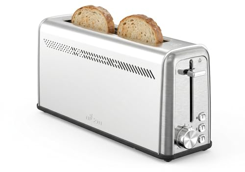 Nilson Life Tostapane con fessura lunga, 1100 W, 7 livelli di tostatura, controllo manuale, timer, scongelamento, riscaldamento e cancellazione, vassoio raccogli briciole rimovibile, facile da pulire