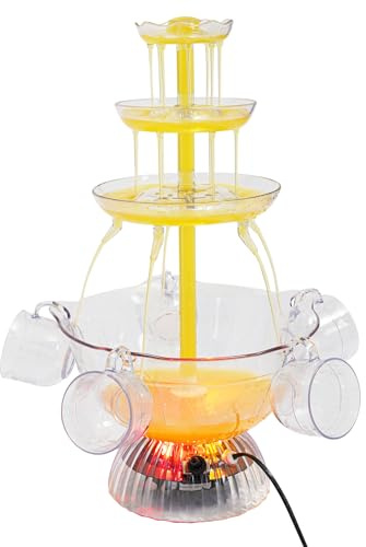 Fuente de 3 niveles con iluminación LED, fuente transparente para bebidas, incluye 5 tazas para vino, zumo y cócteles – Fuente de mesa portátil para fiestas, cumpleaños y eventos